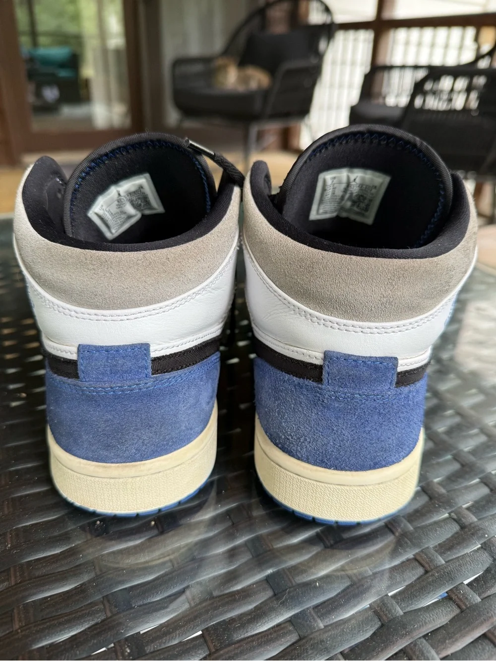 Air Jordan Men’s Mid-Top Sneakers in Black, White & Blue
